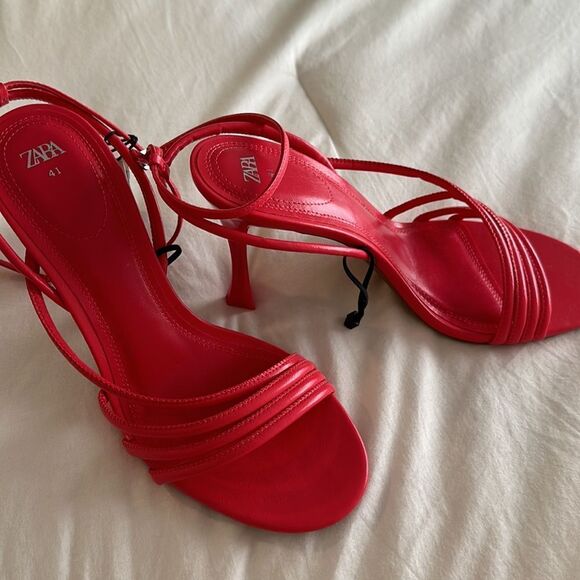 NWT ZARA Women’s Hot Pink High Heeled Strap Sandals size (41) US 10 - Picture 14 of 16